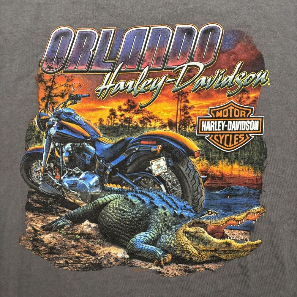 Harley Davidson Motorcycles Shirt Men's XL Gray Orlando Florida Gator Biker - Picture 4 of 6